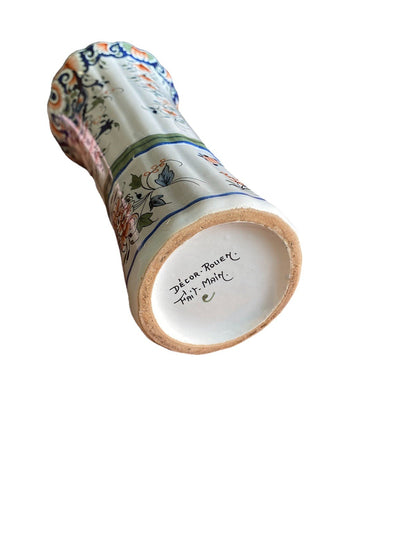 Vase faïence décor Rouen peint main – forme évasée col festonn