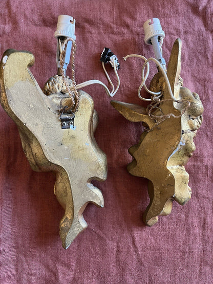 Paire d’appliques chérubins baroques doré Vintage