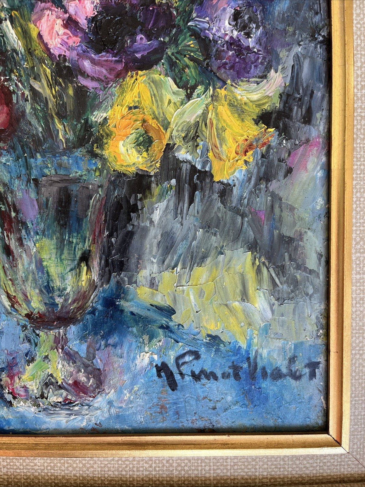 Peinture À L’huile Bouquet De Fleurs Signée M Pinot Vialet