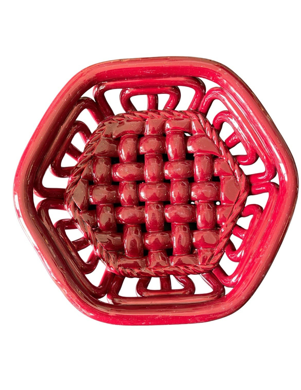 Panier tressé Vallauris en céramique rouge vue générale
