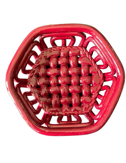 Panier tressé Vallauris en céramique rouge vue générale