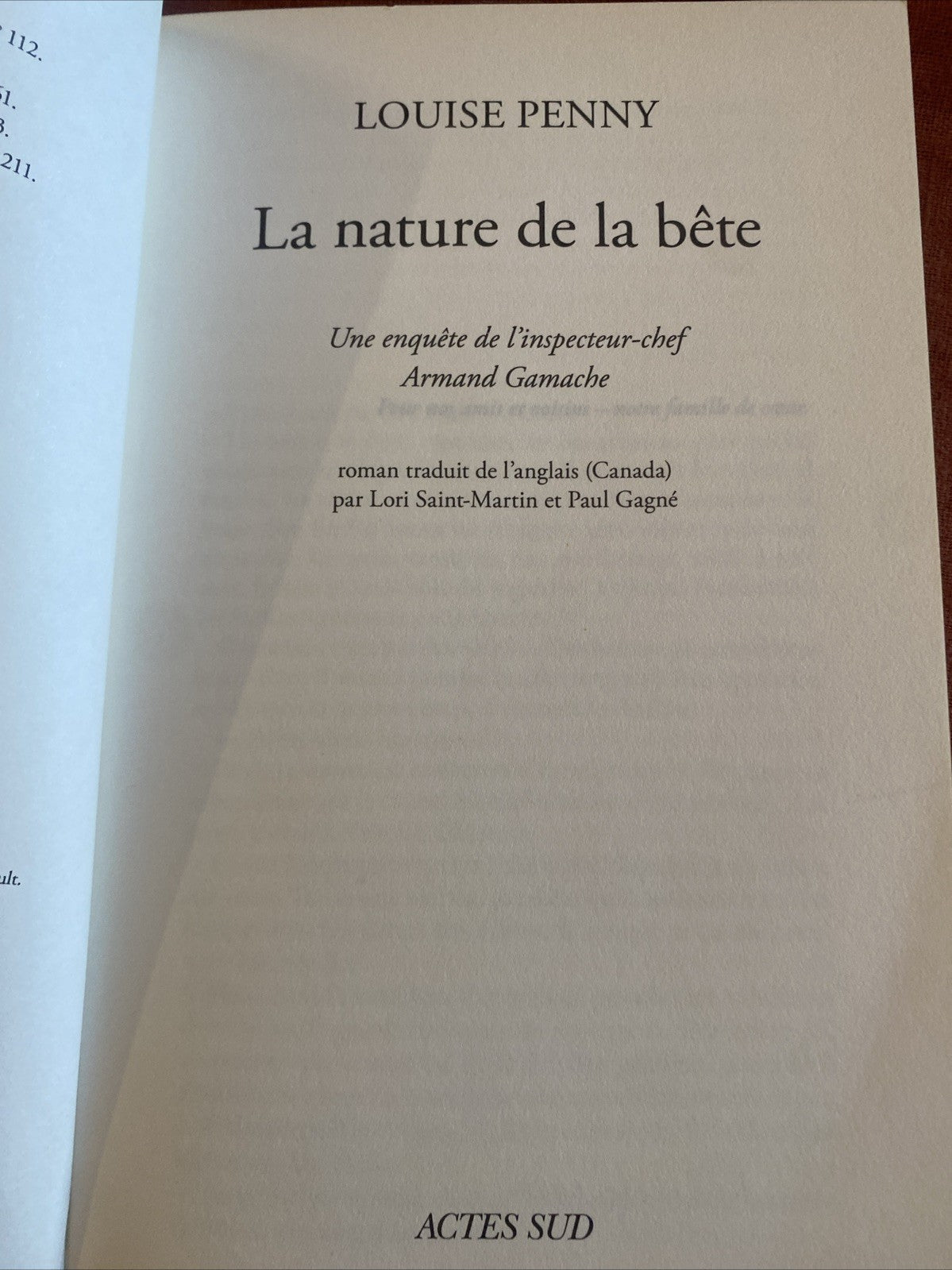 La nature de la bête Louise Penny Actes Sud Actes Noirs