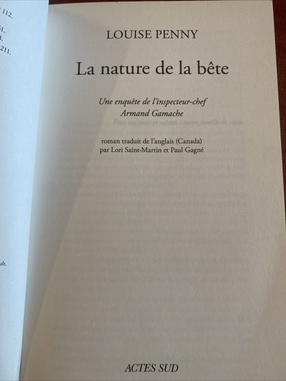 La nature de la bête Louise Penny Actes Sud Actes Noirs