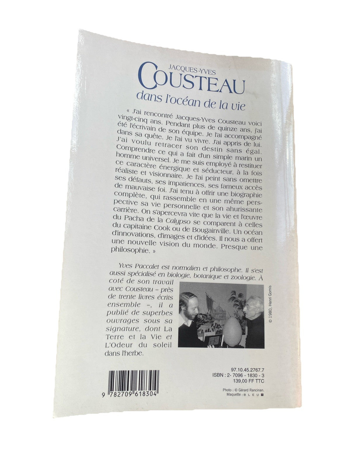 Jacques-Yves Cousteau dans l’océan de la vie Yves Paccalet dos du livre