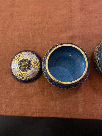 Paire De Pots Bonbonnières Chine Cloisonnées Polychrome