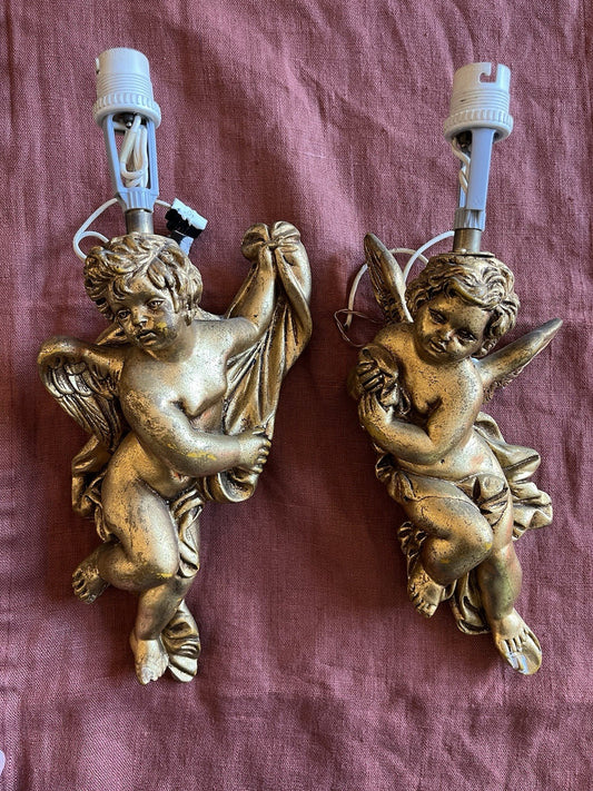 Paire d’appliques chérubins baroques doré Vintage