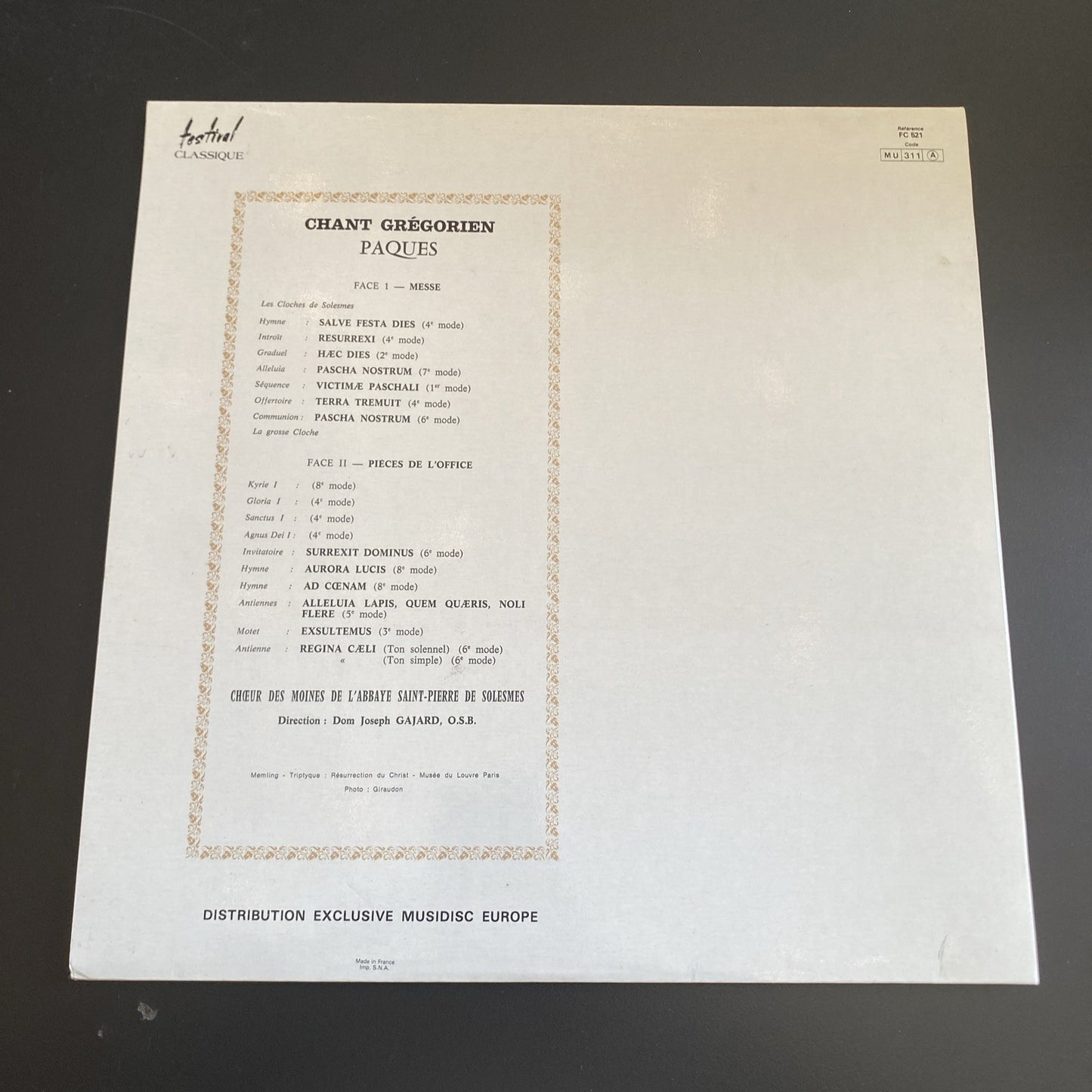 Vinyle 33T Chant grégorien Pâques Abbaye Solesmes