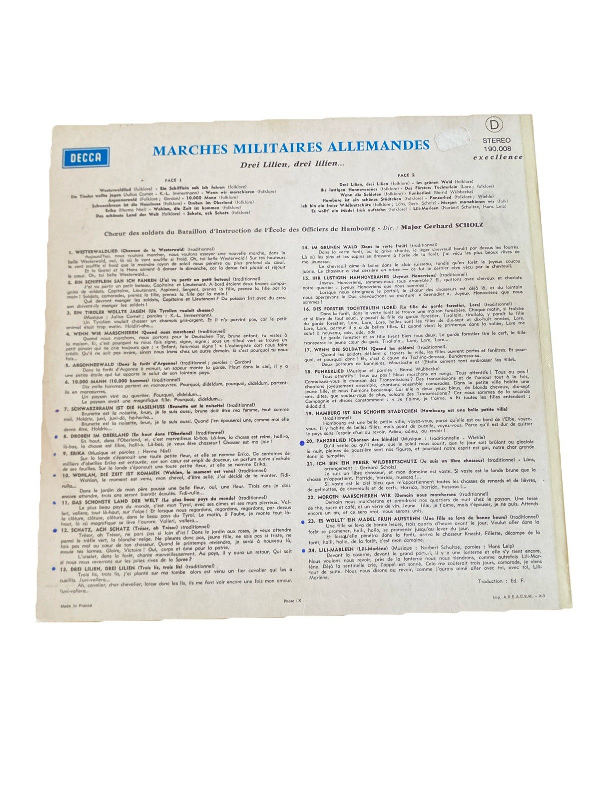 Vinyle 33T Drei Lilien Marches Militaires Allemandes Decca