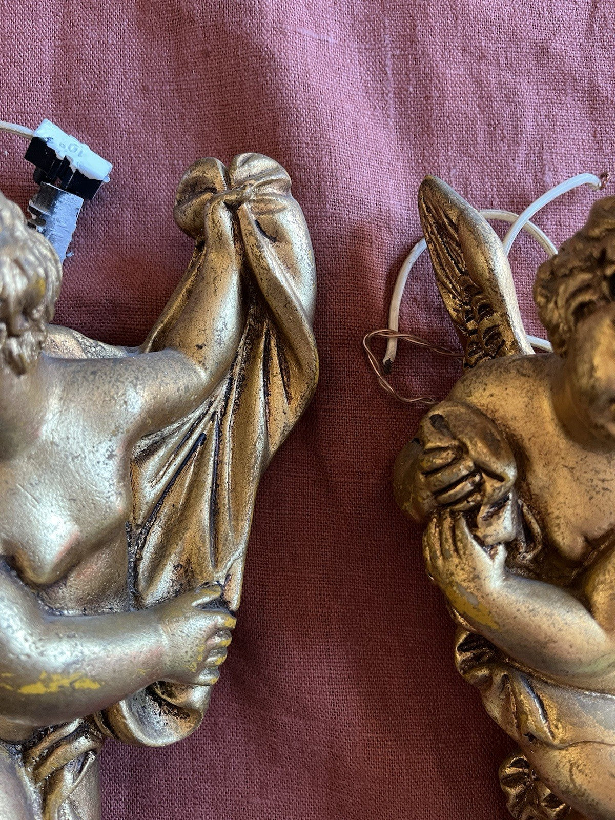 Paire d’appliques chérubins baroques doré Vintage