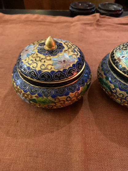Paire De Pots Bonbonnières Chine Cloisonnées Polychrome