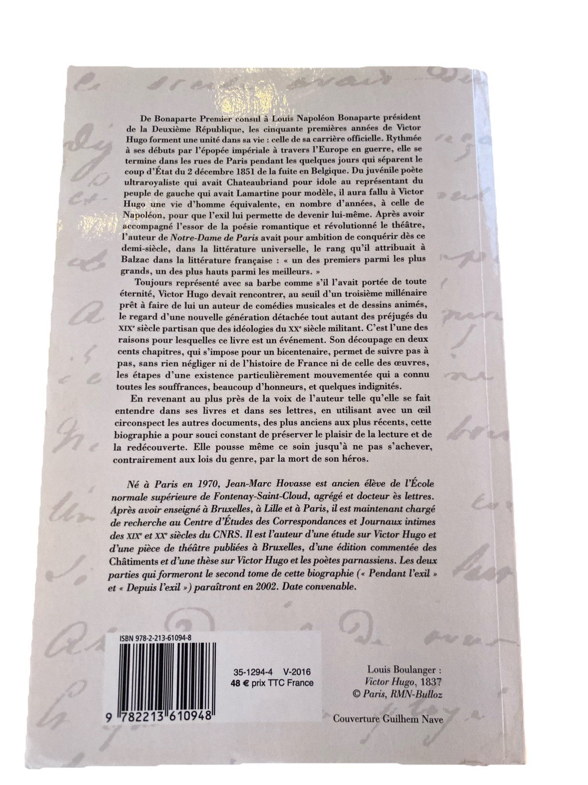 Victor Hugo Avant l’exil tome 1 Fayard dos du livre biographie