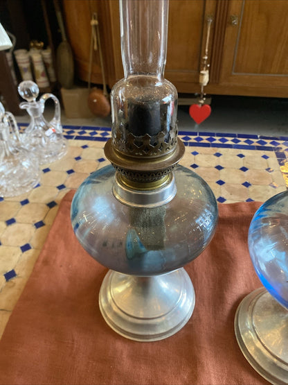 Paire de lampes à pétrole anciennes en verre – décoratives