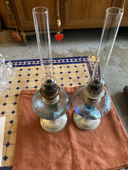 Paire de lampes à pétrole anciennes en verre – décoratives