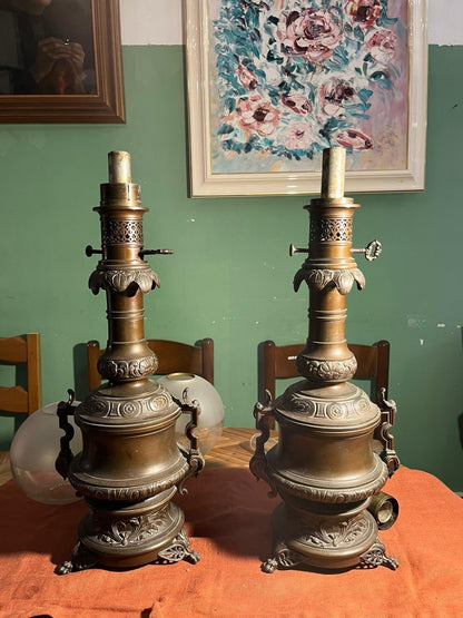 Paire de grandes lampes anciennes Napoléon III