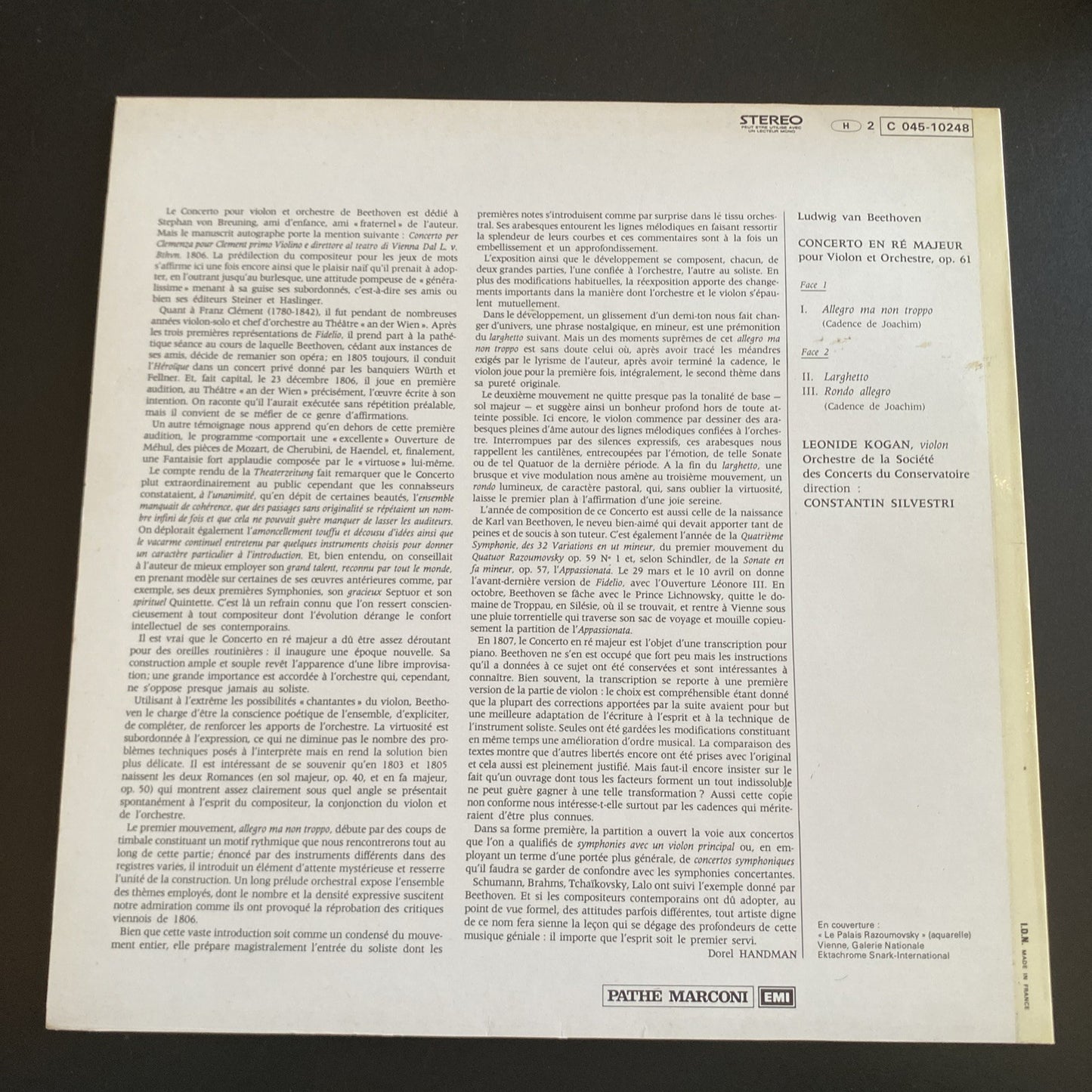 Vinyle 33T Beethoven Concerto violon Leonide Kogan Silvestri