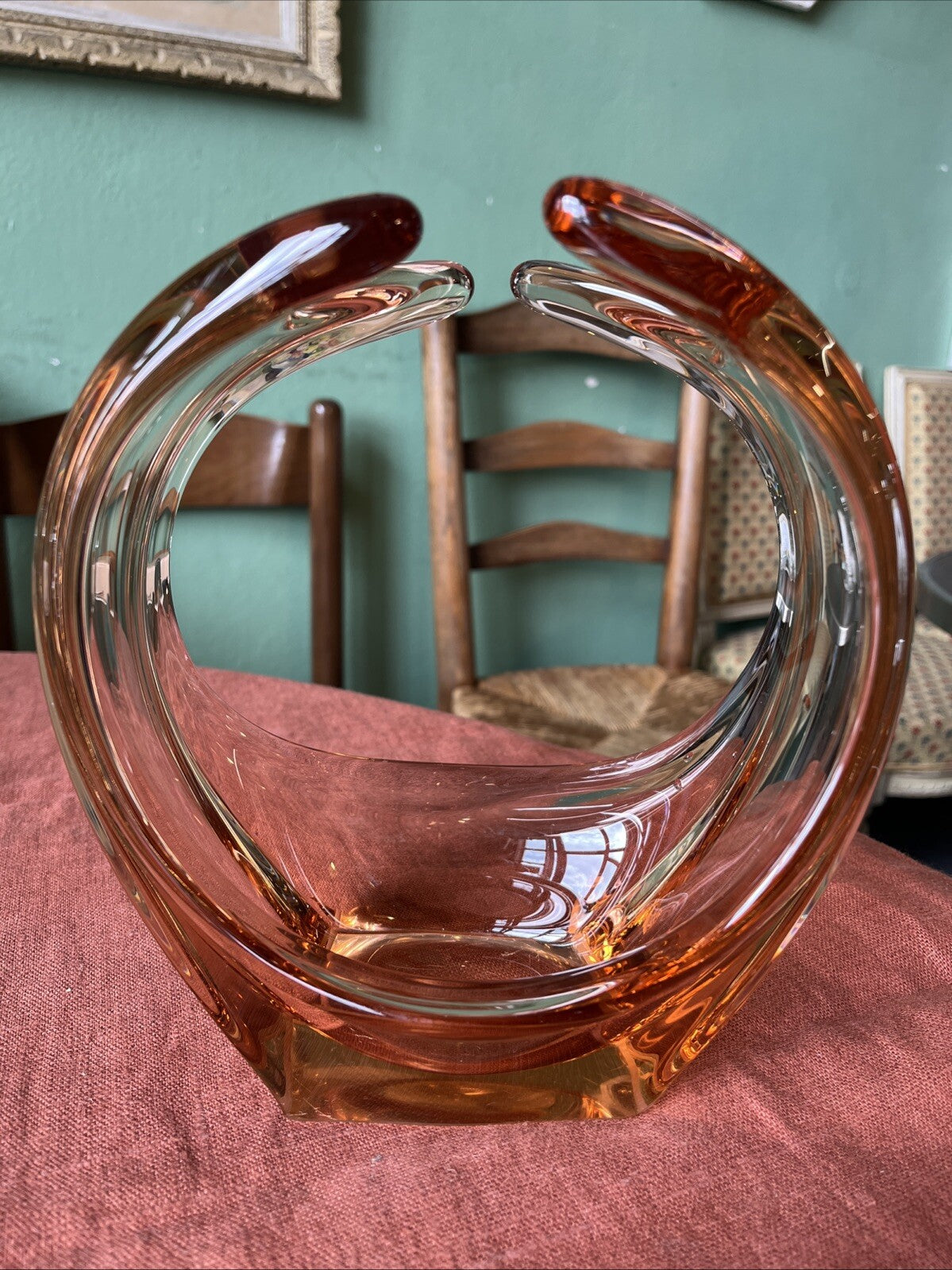 Corbeille, Centre De Table / Vide Poche Orange Verre Cristallin