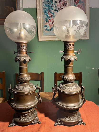 Paire de grandes lampes anciennes Napoléon III