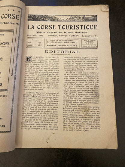 La Corse Touristique 1929 revue ancienne pub Ajaccio Soieries Lyonnaises