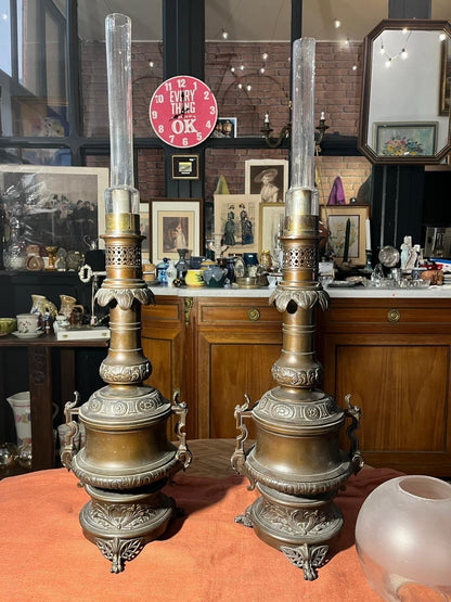 Paire de grandes lampes anciennes Napoléon III