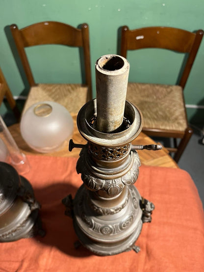 Paire de grandes lampes anciennes Napoléon III