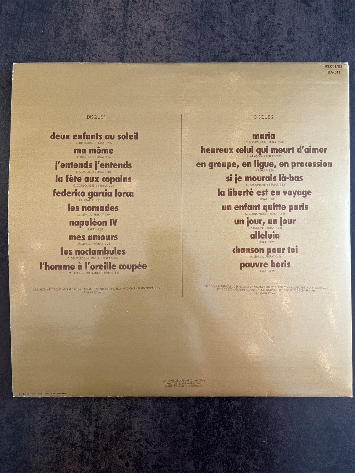 Jean Ferrat Deux Enfants Au Soleil Maria Vinyle LP Barclay Chanson FR