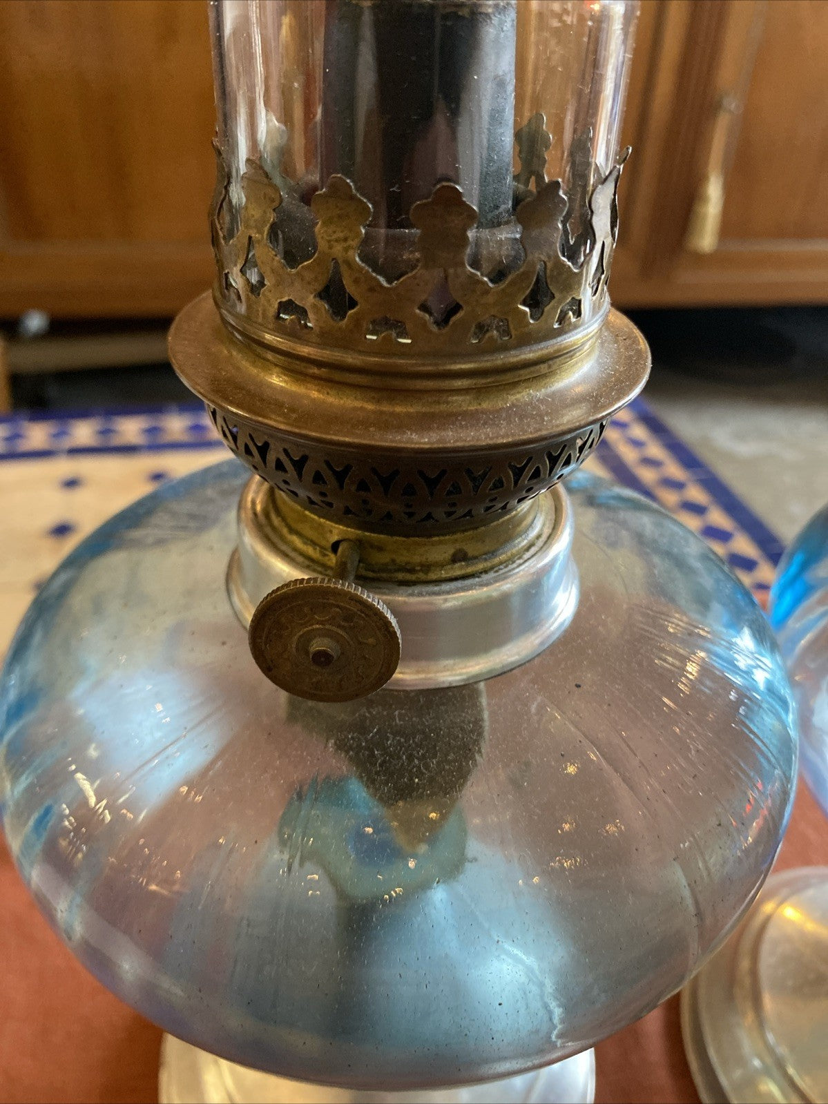 Paire de lampes à pétrole anciennes en verre – décoratives