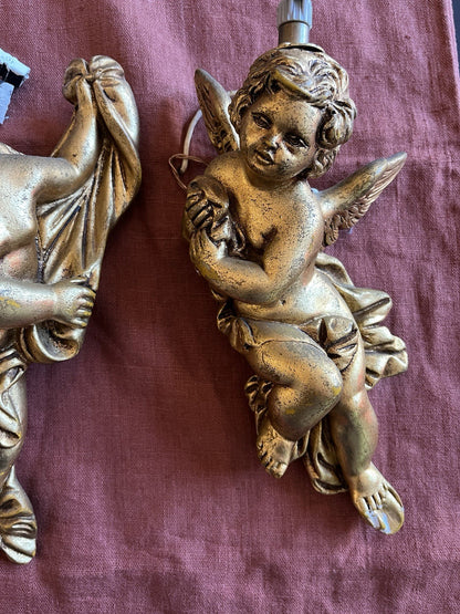 Paire d’appliques chérubins baroques doré Vintage