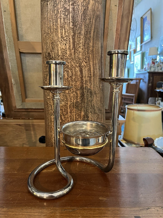 Chandelier Double Bougie En Métal Argenté Avec Cendrier