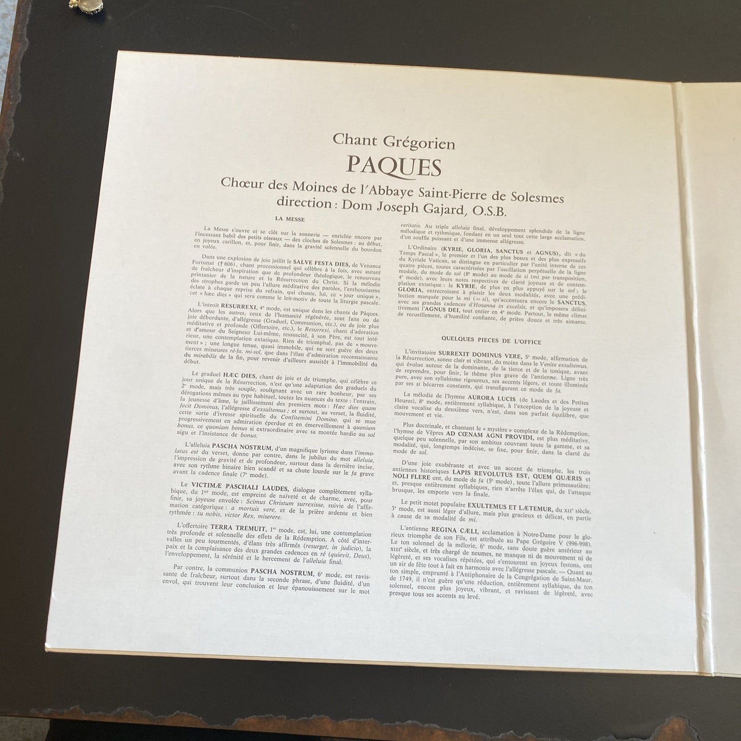 Vinyle 33T Chant grégorien Pâques Abbaye Solesmes