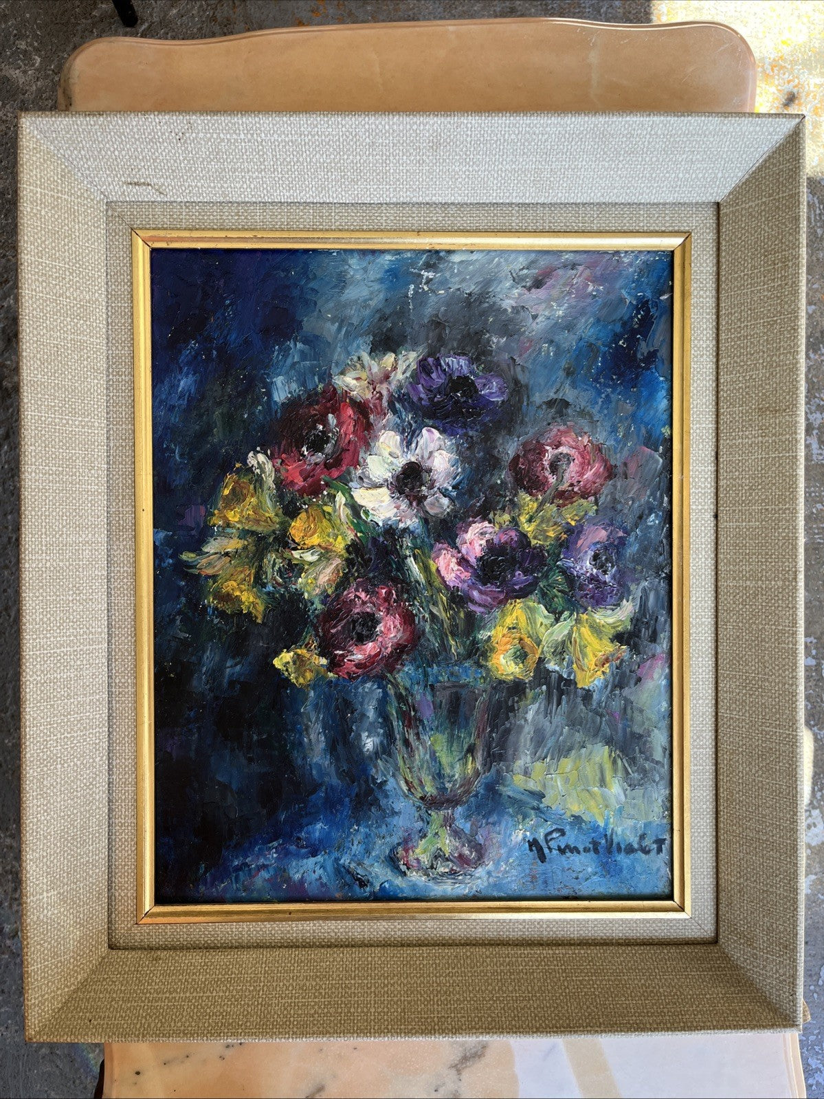 Peinture À L’huile Bouquet De Fleurs Signée M Pinot Vialet