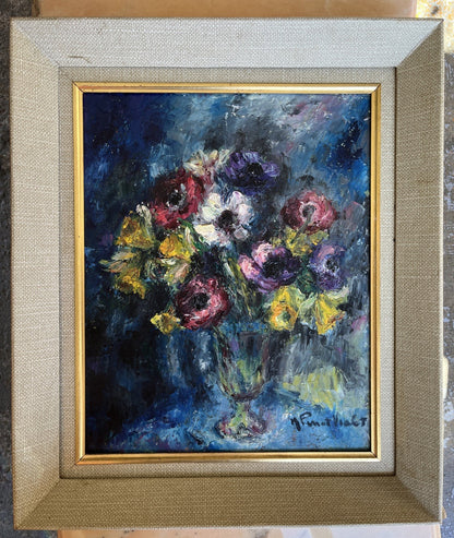 Peinture À L’huile Bouquet De Fleurs Signée M Pinot Vialet