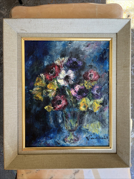 Peinture À L’huile Bouquet De Fleurs Signée M Pinot Vialet