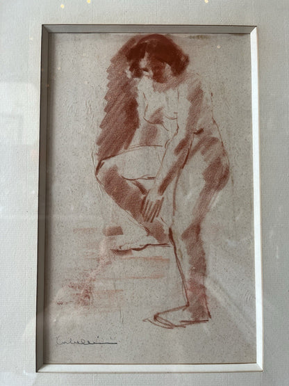 Dessin Sanguine Femme Nue Signé Corbellini