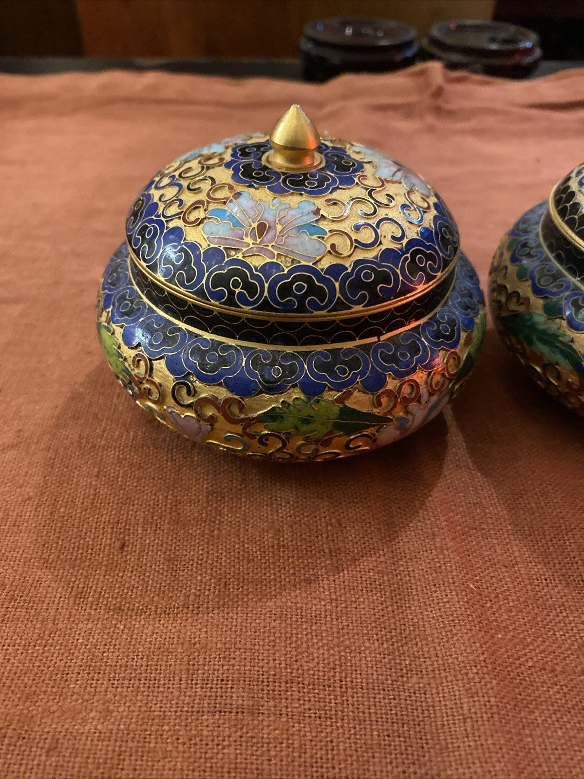 Paire De Pot Bonbonnière Chine Cloisonnées Polychrome