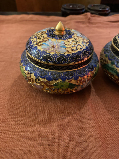Paire De Pots Bonbonnières Chine Cloisonnées Polychrome