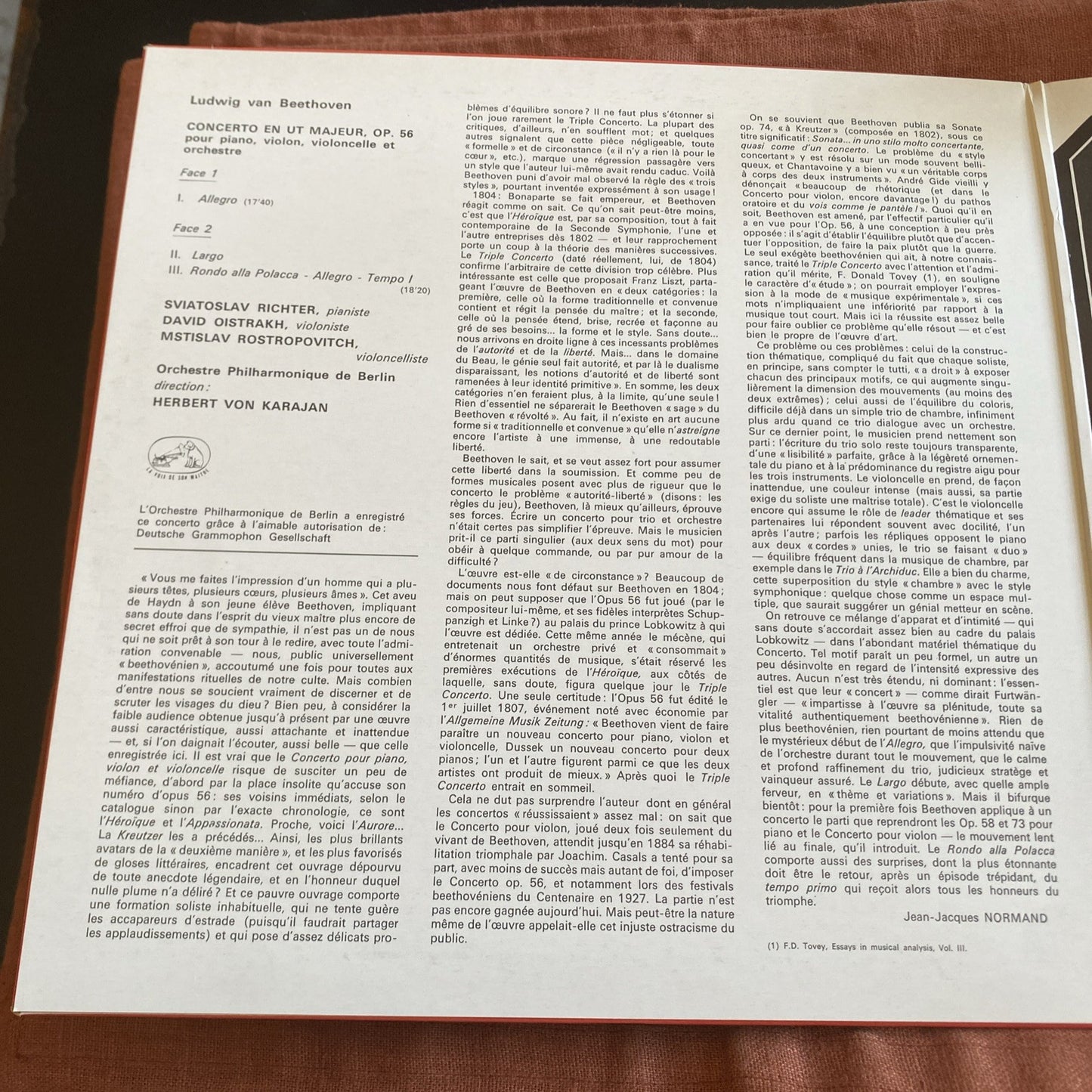 Vinyle 33T Beethoven Triple Concerto Karajan Oistrakh EMI