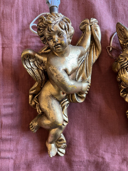 Paire d’appliques chérubins baroques doré Vintage
