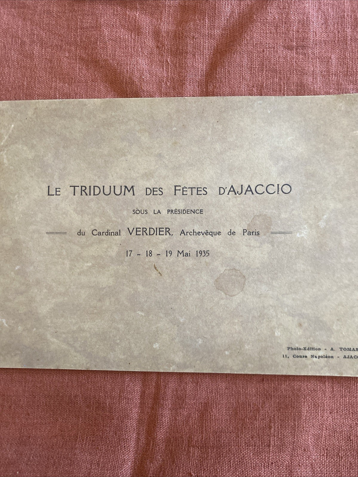 Triduum Fêtes d’Ajaccio 1935 Cardinal Verdier Brochure Ancienne