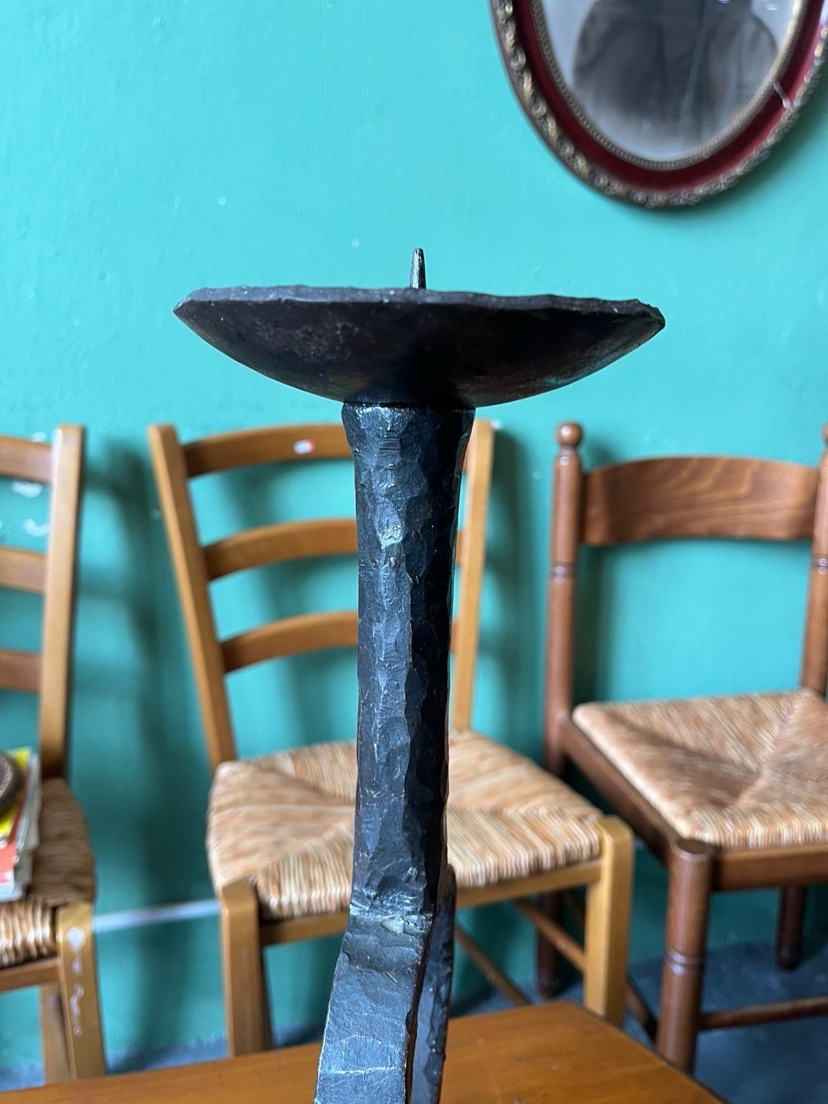 Bougeoir fer forgé ancien style médiéval chandelier déco