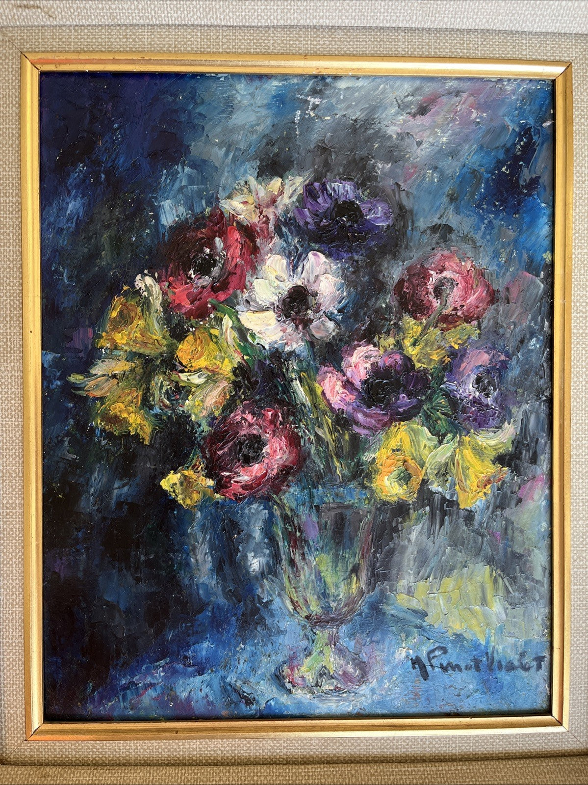 Peinture À L’huile Bouquet De Fleurs Signée M Pinot Vialet