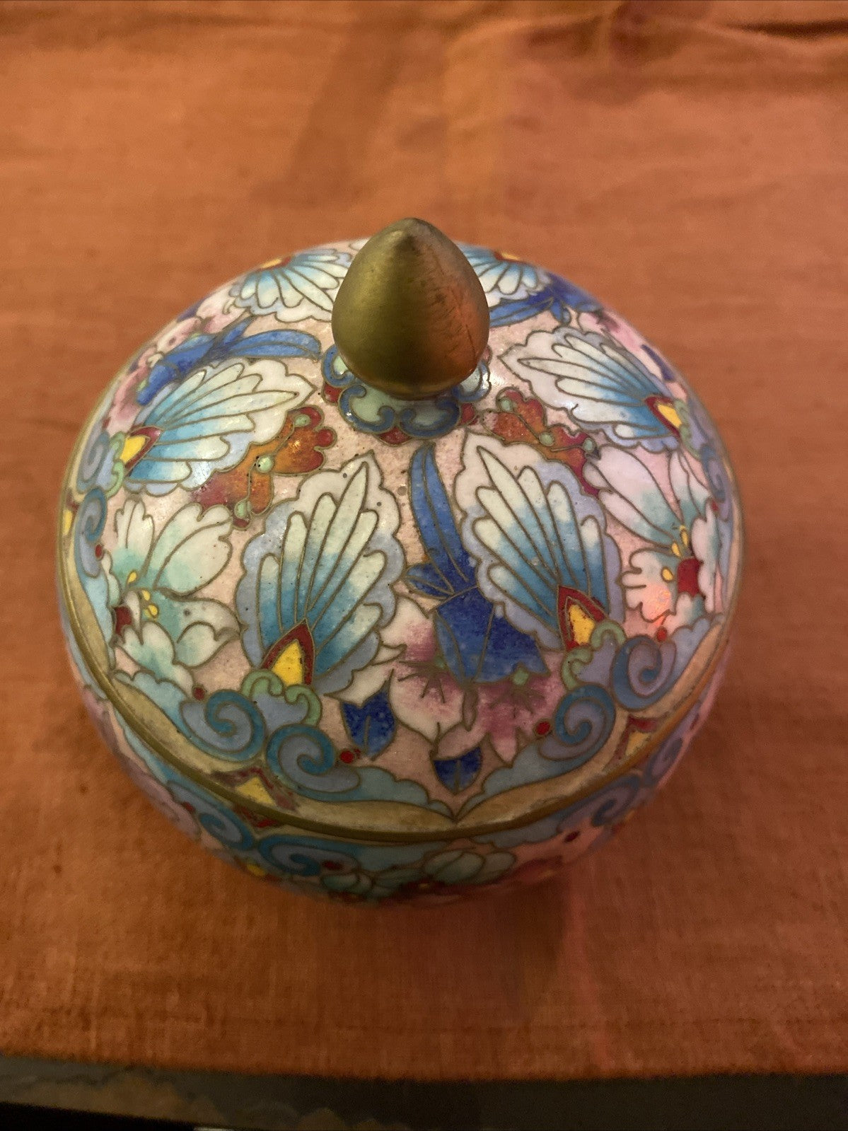 Pot Bonbonnière Cloisonnée  Émaillée Chinoise Décor Floral Polychrome