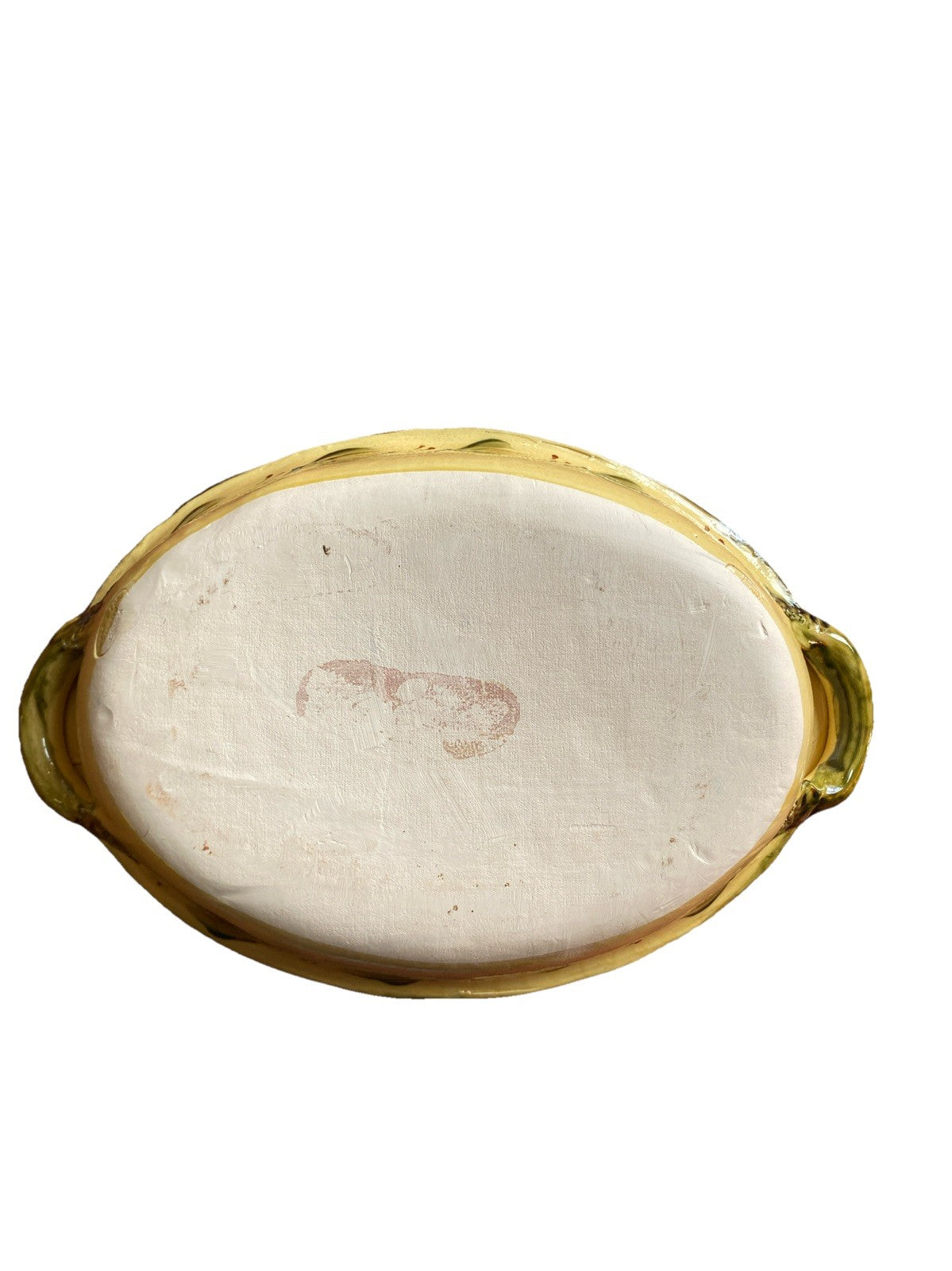 Plat ovale ancien en céramique – Décor végétal – Travail artisanal