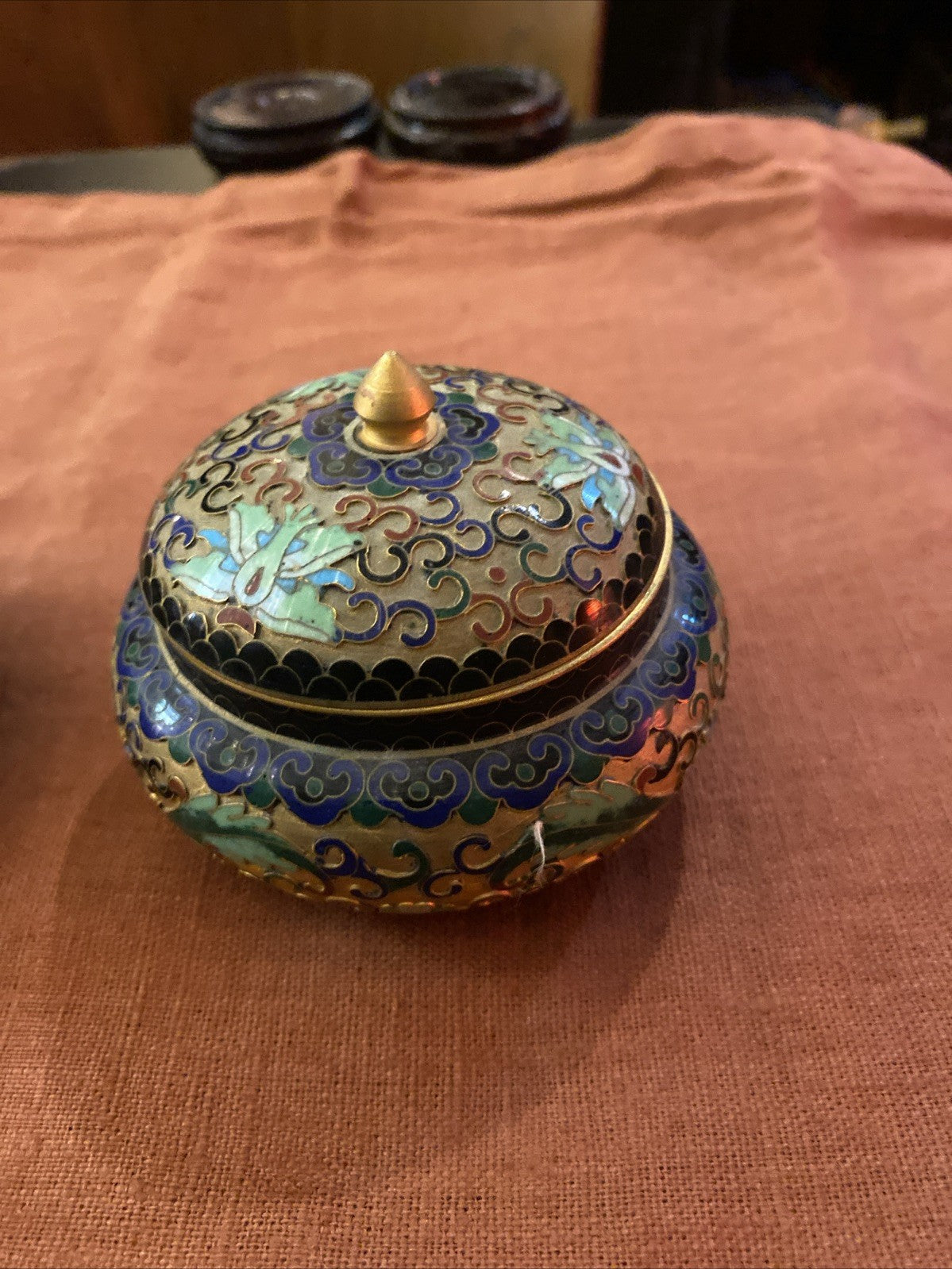 Paire De Pot Bonbonnière Chine Cloisonnées Polychrome