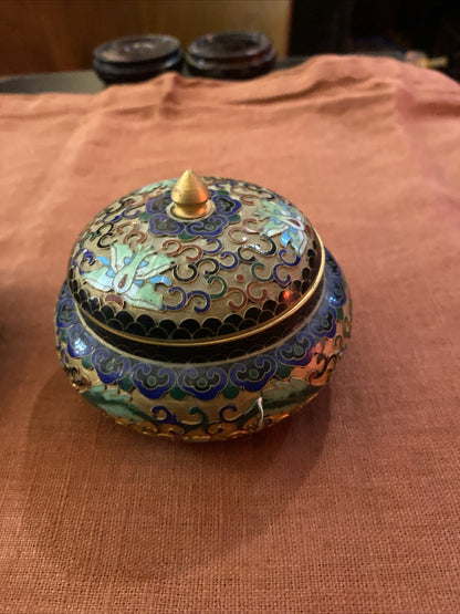 Paire De Pots Bonbonnières Chine Cloisonnées Polychrome