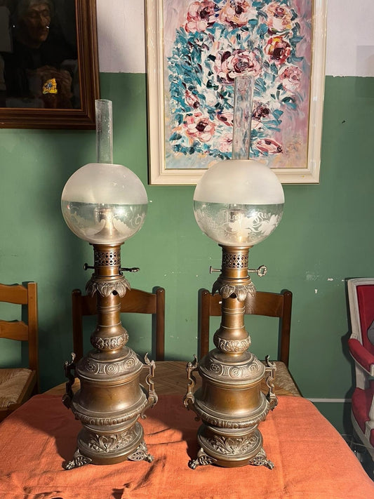 Paire de grandes lampes anciennes Napoléon III