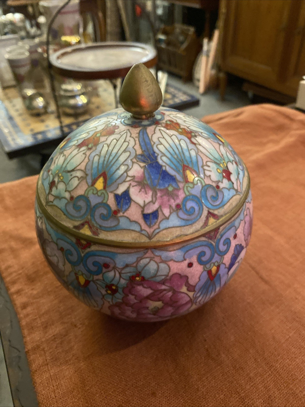 Pot Bonbonnière Cloisonnée  Émaillée Chinoise Décor Floral Polychrome
