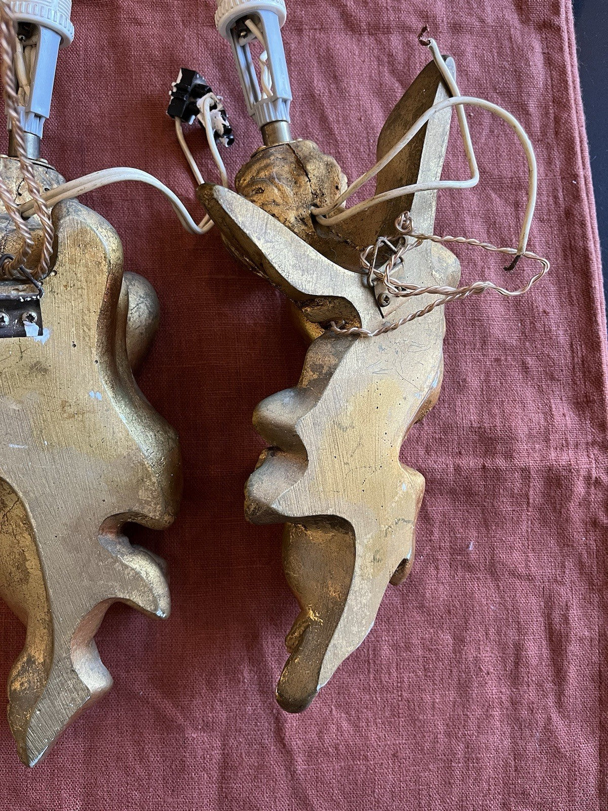 Paire d’appliques chérubins baroques doré Vintage