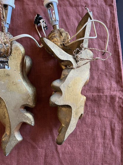 Paire d’appliques chérubins baroques doré Vintage