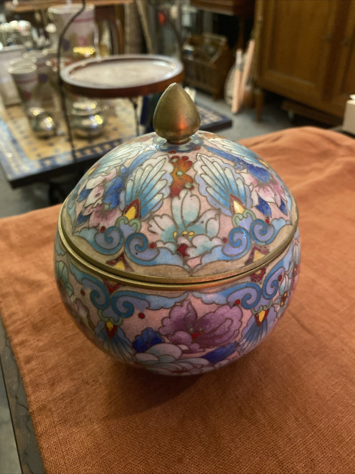 Pot Bonbonnière Cloisonnée  Émaillée Chinoise Décor Floral Polychrome
