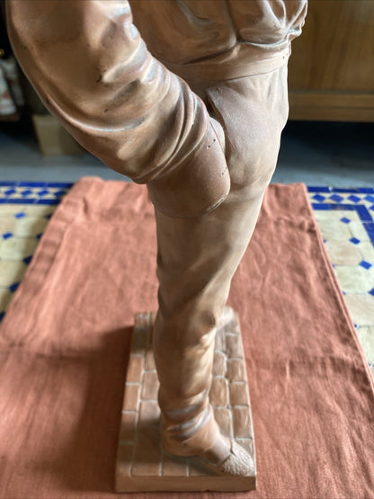 Statue ancienne en terre cuite – Jeune homme – Signée C. Massé